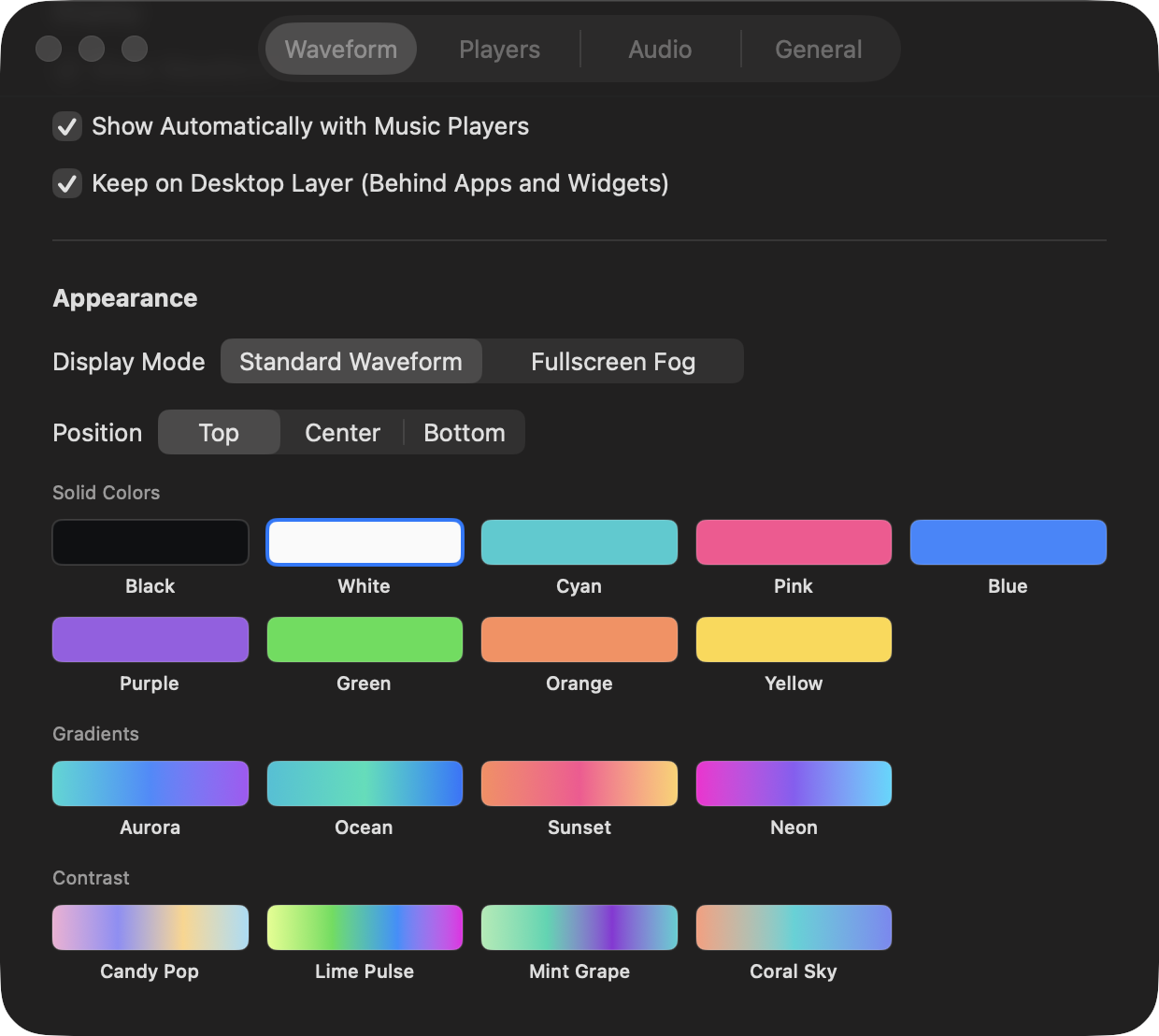 MusicWave macOS 播放器选择设置界面
